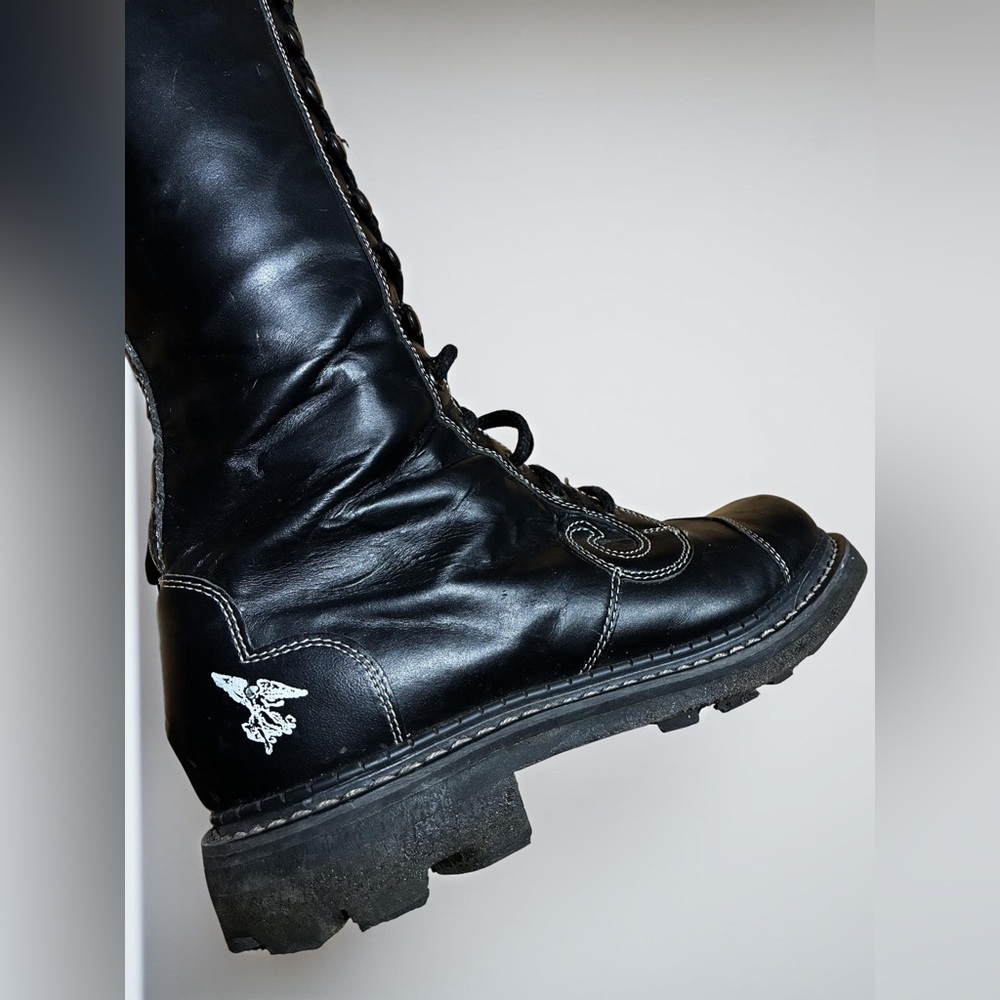 John Fluevog Genuine Leather Vintage Black Lace Up Boots - Picture 10 of 10